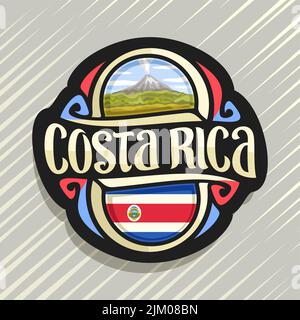 Vector logo for Costa Rica country, fridge magnet with state flag, original brush typeface for words costa rica and national symbol - erupting Arenal Stock Vector