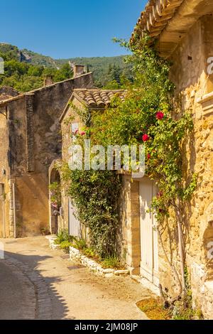 Goult in Provence, village perched on the mountain, typical street and house Stock Photo