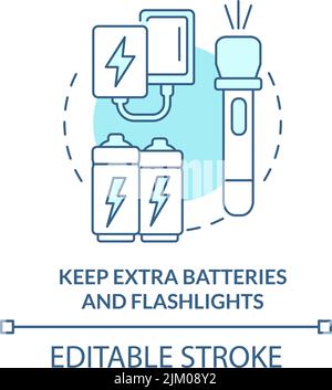 Keep extra batteries and flashlights turquoise concept icon Stock Vector