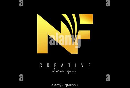 Creative golden letter NF n f logo with leading lines and road concept design. Letters with geometric design. Vector Illustration with letter and crea Stock Vector