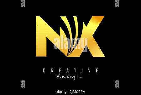 Creative golden letter NX n x logo with leading lines and road concept design. Letters with geometric design. Vector Illustration with letter and crea Stock Vector