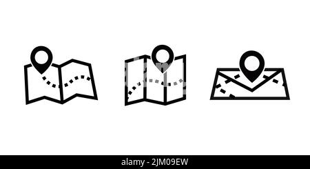 Set of map related vector line icons. Premium linear symbols pack. Vector illustration isolated on a white background. Web symbols for web sites and m Stock Vector