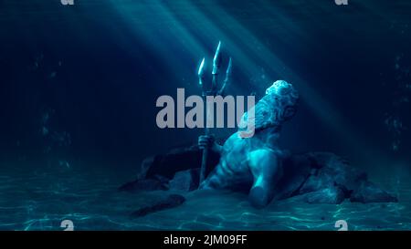 3D illustration based on the legend of the lost city of Atlantis ...