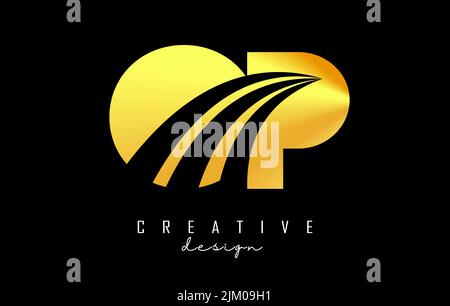 Creative golden letter OP o p logo with leading lines and road concept design. Letters with geometric design. Vector Illustration with letter and crea Stock Vector