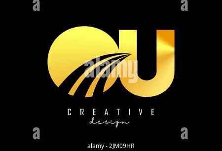 Creative golden letter Ou o u logo with leading lines and road concept design. Letters with geometric design. Vector Illustration with letter and crea Stock Vector
