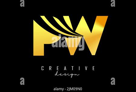 Creative golden letter PW p w logo with leading lines and road concept design. Letters with geometric design. Vector Illustration with letter and crea Stock Vector