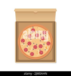 Pizza open box with salami Stock Vector