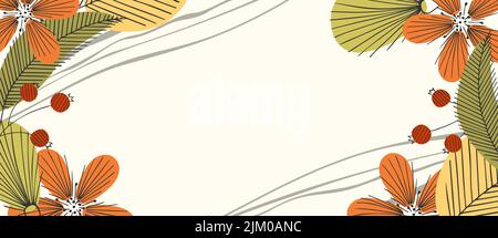 Autumn banner background, template for text, with doodle flowers leaf berry autumn colors. Vector illustration Stock Vector
