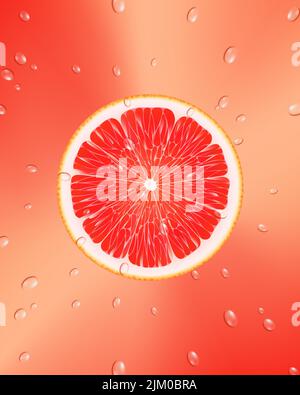 Grapefruit slice. Background of fresh grapefruit round slices and drops of water. Seamless pattern. Realistic 3d vector illustration. Stock Vector