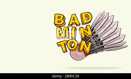 shuttlecock with badminton 3d text. outlined cartoon hand drawn vector illustration template Stock Vector