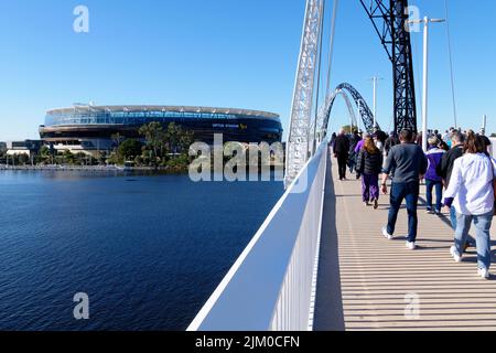 Matagarup pedestrian bridge crossing over the swan river with Perth Stadium, Burswood, Perth, Western Australia Stock Photo