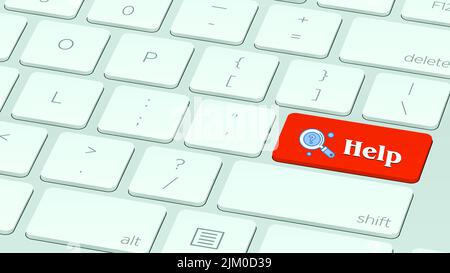 Red help button with icon on the keyboard close-up.Red help button on the keyboard close-up. Stock Photo