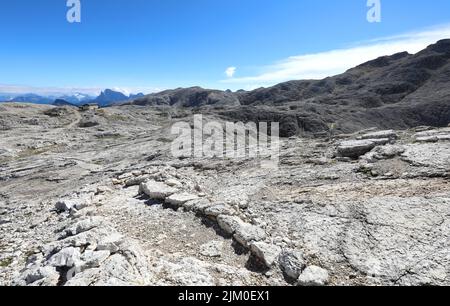 incredible mountain landscape in the Dolomites that looks like the lunar surface in summer Stock Photo