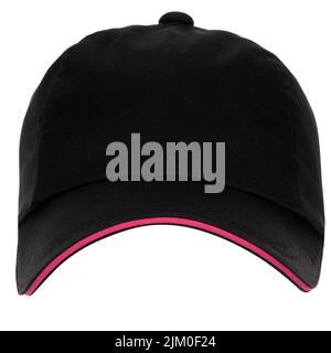 Black baseball cap, sporty. Shot from the front on a white background. Stock Photo