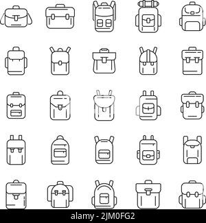 Backpack and bags outline icons vector set Stock Vector
