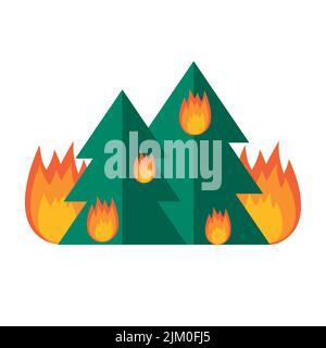 danger of forest fire burning fir trees illustration Stock Vector