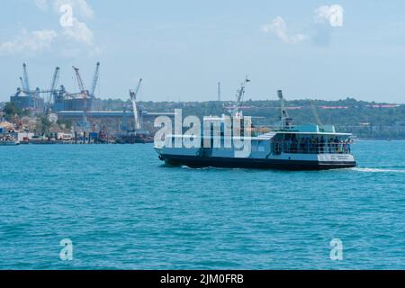 RUSSIA, CRIMEA - JUL 08, 2022: Ship yupiter bow large cargo bulbous view ocean shipping marine, concept industry transport in boat from freight big Stock Photo