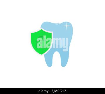 Vector tooth and shield, dental health protection  logo design. Dental insurance, dental care concepts vector design and illustration. Stock Vector