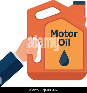 Illustration of replacement motor oil in an internal combustion engine. Picture of motor, engine oil tank, flat style. Service concept and repair. eps Stock Vector