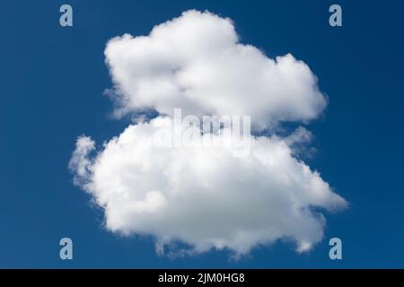 A white cumulus cloud against a dark blue daytime sky. A high resolution. Sample for copying. Stock Photo
