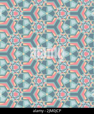Arabesque Modern Pattern. Islamic geometry inspiration. Pastel and vivid colors, turquoise and peach scheme. Vector seamless ornament Stock Vector