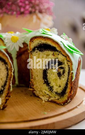 A Homemade  Easter cake  sliced  close-up Stock Photo