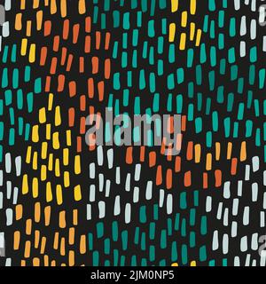 A seamless doodle pattern of dashes on black background Stock Vector
