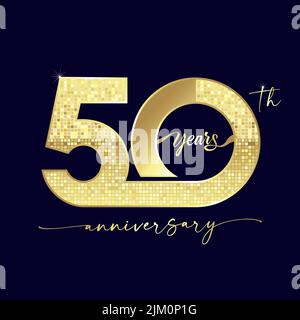50 years anniversary logotype with handwriting golden color for celebration event, wedding, greeting card, and invitation. Luxurious shiny 50th logo. Stock Vector