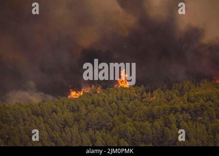 Wildfire of El Pont de Vilomara, on July 17, 2022, which burned 1,743 hectares of vegetation (Bages, Barcelona, Catalonia, Spain) Stock Photo