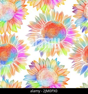 Multicolored sunflowers seamless pattern. Vector illustration Stock Vector