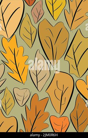 Fall, autumn season dry leaves botanical botanic pattern. Organic drawing colorful foliage element. Stock Vector