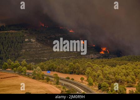 Wildfire of El Pont de Vilomara, on July 17, 2022, which burned 1,743 hectares of vegetation (Bages, Barcelona, Catalonia, Spain) Stock Photo