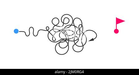 Curved line from start point to finish arrow. Complex problem solution ...
