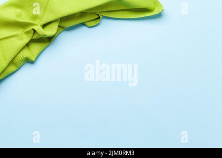 Kitchen table cloth. Cooking towel on blue background. Top view flat lay with copy space Stock Photo