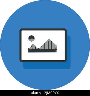 Isolated Gallery Icon on Blue circle. Concept of photos and videos. Stock Vector