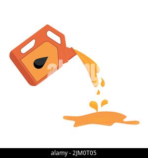 Illustration of replacement motor oil in an internal combustion engine. Picture of motor, engine oil tank, flat style. Service concept and repair. eps Stock Vector