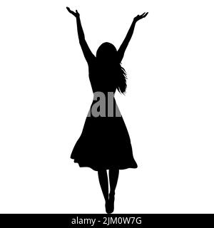 Silhouette of woman in long dress with arms raised up enjoying life Stock Vector