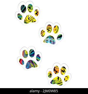Colored pet paw prints isolated on white background Stock Vector