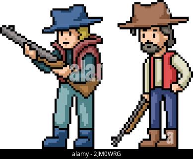 pixel art of men with gun Stock Vector