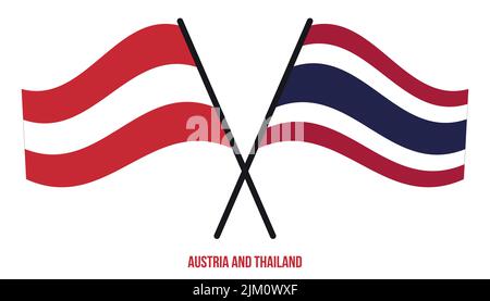 Austria and Thailand Flags Crossed And Waving Flat Style. Official Proportion. Correct Colors. Stock Vector