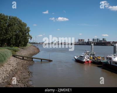 Antwerp, Belgium, 02 July 2022, Landscape photo with a view of the river Scheldt and Antwerp's right bank Stock Photo