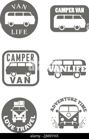 Camper van set on white background. Vector illustration. Stock Vector