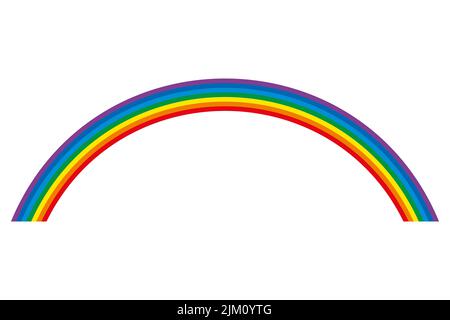 Rainbow, multicolored circular arc. 7 bent color bars, representing the spectrum of the visible light. Red, orange, yellow, green, cyan, blue, violet. Stock Photo