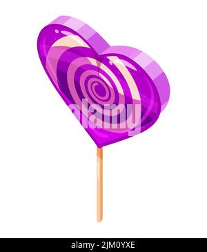Candy Sugar Heart Lollypop Isometric. Sweet food icon cartoon style Stock Vector