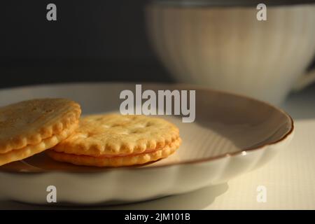 A closeup shot of biscuits on the white background Stock Photo