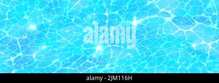 Water surface top view horizontal background with sunlight glare reflections, caustic ripples and waves Stock Vector