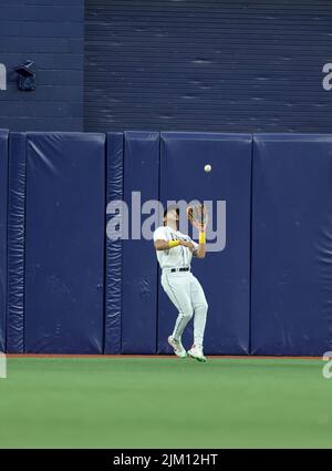 Tampa Bay Rays' Jose Siri reacts after lining out against the Miami Marlins  during the fifth inning of a baseball game Wednesday, July 26, 2023, in St.  Petersburg, Fla. (AP Photo/Mike Carlson