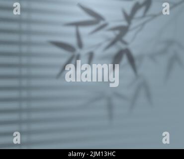 Overlay shadow of bamboo branch and blinds. Leaves of plants reflection on blue background. Blured silhouette of foliage. Vector illustration. EPS10 Stock Vector