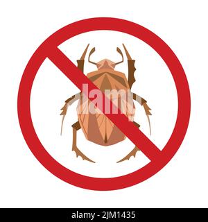 Vector prohibition sign with a mite. Danger of being bitten by insects and get sick. Bugs are in ban. Forbidden sign for dichlorvos and stickers. Stock Vector