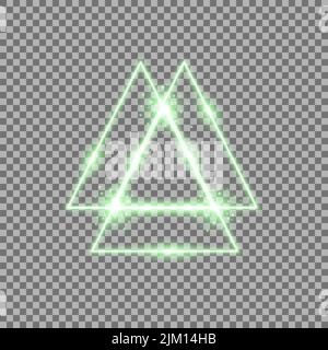 triangle light effect, laser, sparks, neon lights on transparent background, green color Stock Vector